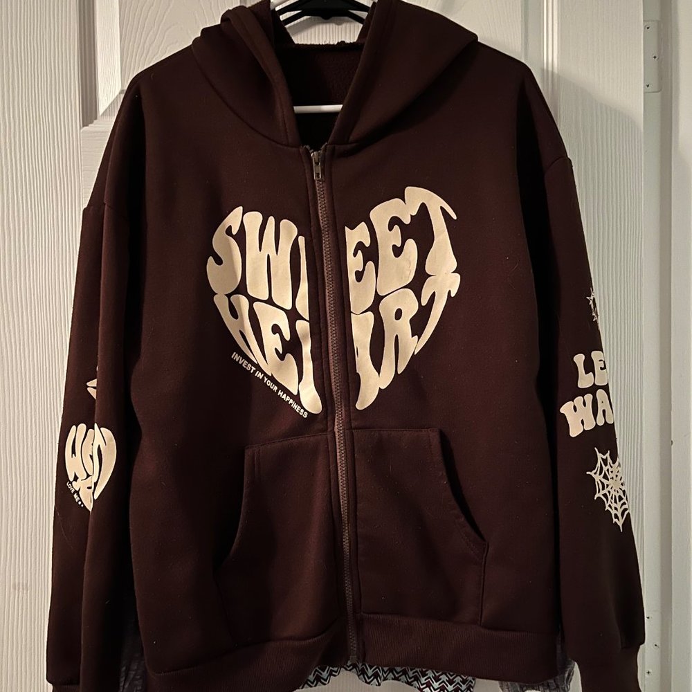 SHEIN Brown Sweetheart Zip up Hoodie size Large